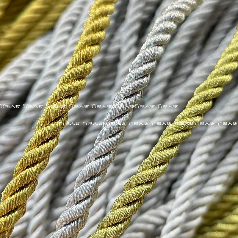 2/3/5mm Deep Gold, Light Gold, and Silver Color 3-Strand Rope, Round Rope, Knotted Rope, Handbag Accessories, Christmas Gift Box, Home Decoration Rope
