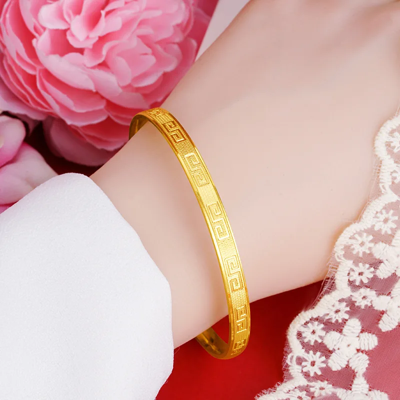 

Niche Inner-Arch Fretwork Bangle for Women (24K AU999) - Micro-Carved 3D Fretwork, Gradient Inner Arch, Neo-Chinese Niche