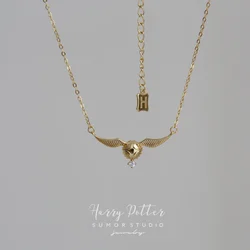 Collar con colgante de Harry para niña, colgante de varita mágica con alas doradas, regalo de joyería para el Día de San Valentín