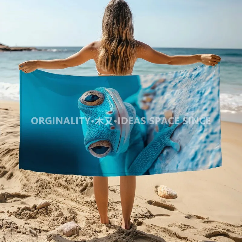 Blue Gecko Beach Towel Summer Vibe Patterned Sunscreen And Windproof Suitable For Swimming Pool Camping Travel