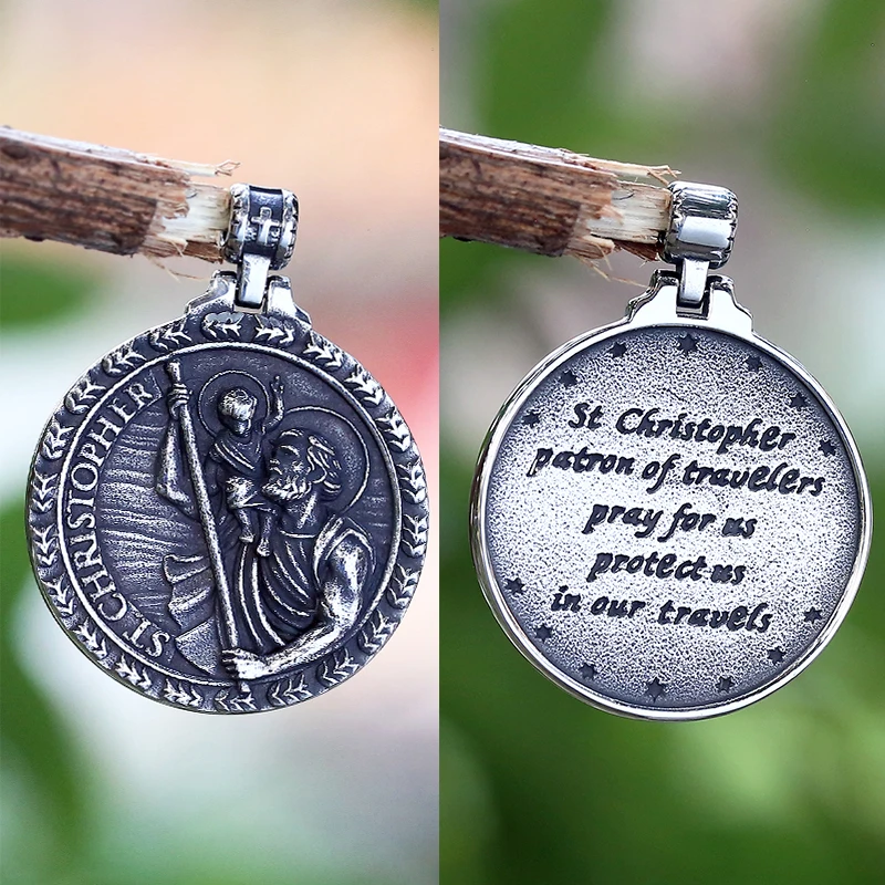 2022 New Dropshipping Men's 316L Stainless Steel St Christopher Pendant Necklace Protect Us Chain Jewelry Lucky Gift