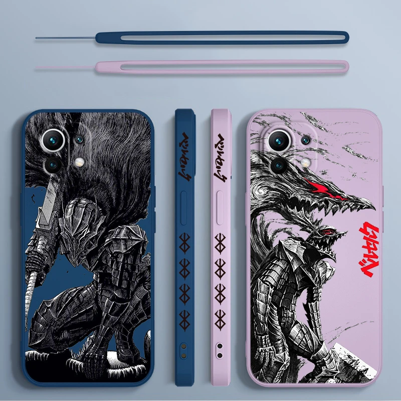 Hot Blood Anime Berserk Guts Phone Case For Xiaomi 14 13 12 11 10 T Pro Ultra Lite 5G Liquid Left Rope 5G Soft Cover