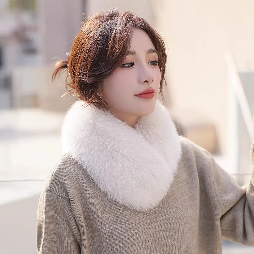 New pure color fox fur scarf fur warm scarf ladies elegant autumn and winter fur collar collar Korean version of youth