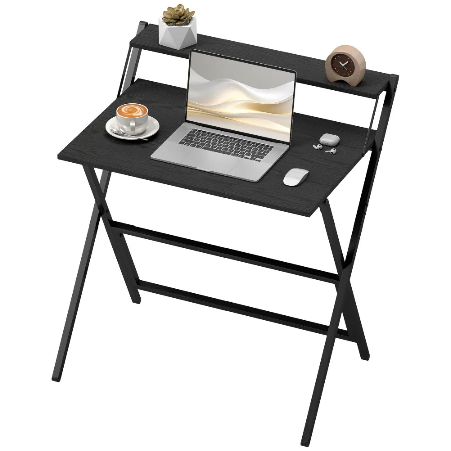

HOMCOM Folding Computer Desk 32 Foldable Desk with Monitor Shelf for Small Space Home Office Study Easy Assembly Black