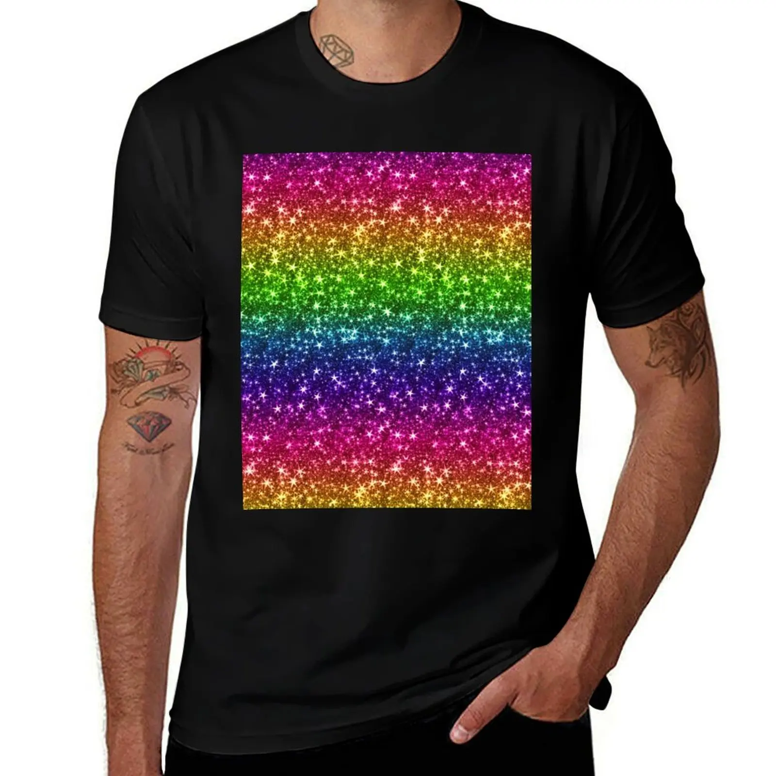 Rainbow -Printed Image of glitter - Not Reflective T-Shirt Quick Dry Training Short Sleeve Tee T-Shirt