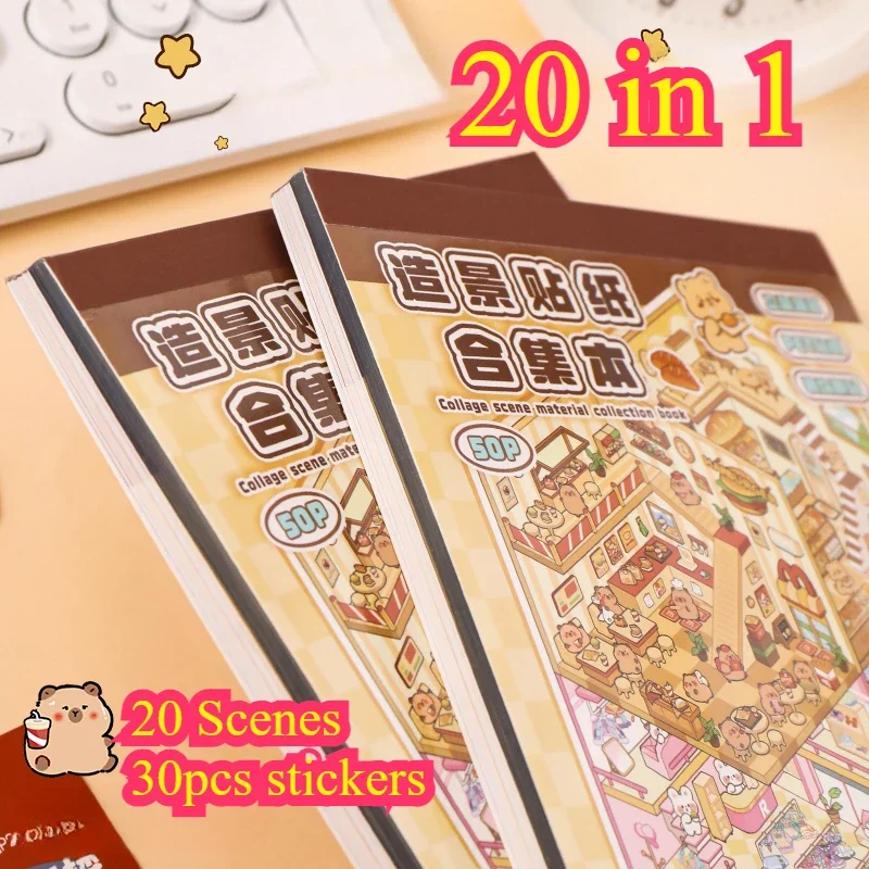 20in1 Cartoon Landscape Sticker Book 3D Pocket Cabin Scene Stickers Gift for Kid Child 50pcs collection