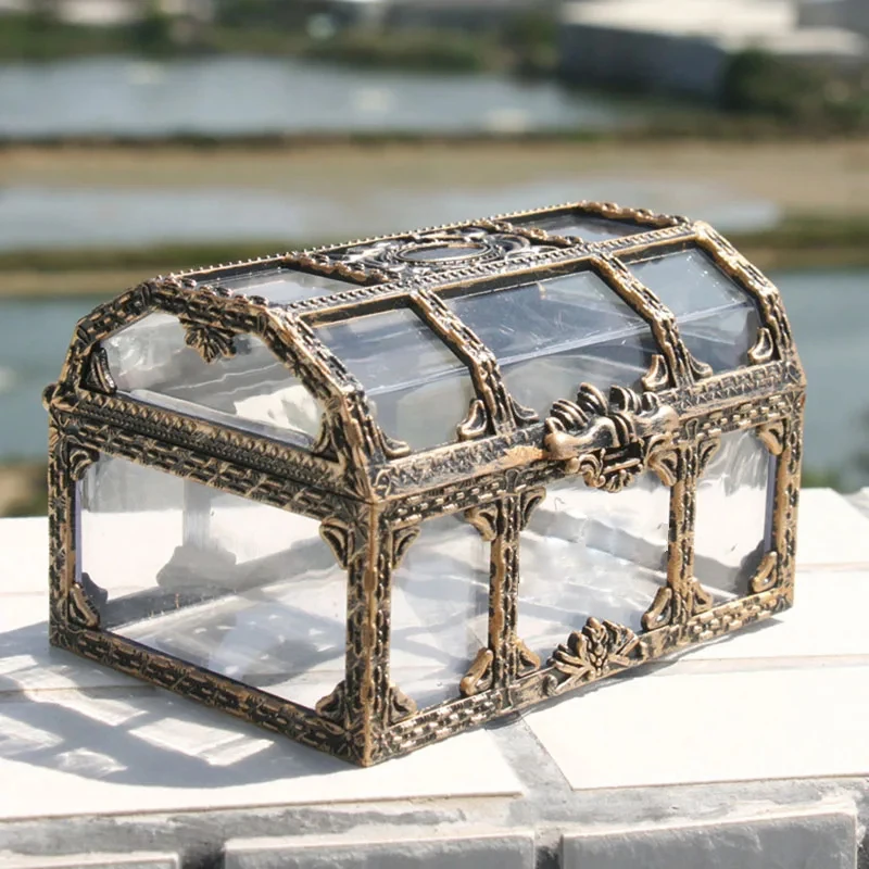 Transparent Pirate Treasure Box Jewelry Organizer Box Plastic Storage Box Container Ring Jewelry Box Desk organizers Money Box