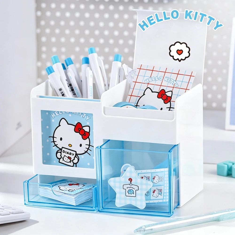 Genuine Sanrio Hello Kitty Multi-Tiered Pencil Holder Cute Kt Cat Desktop Stationery Storage Box Home Use Makeup Tools Organize view 6