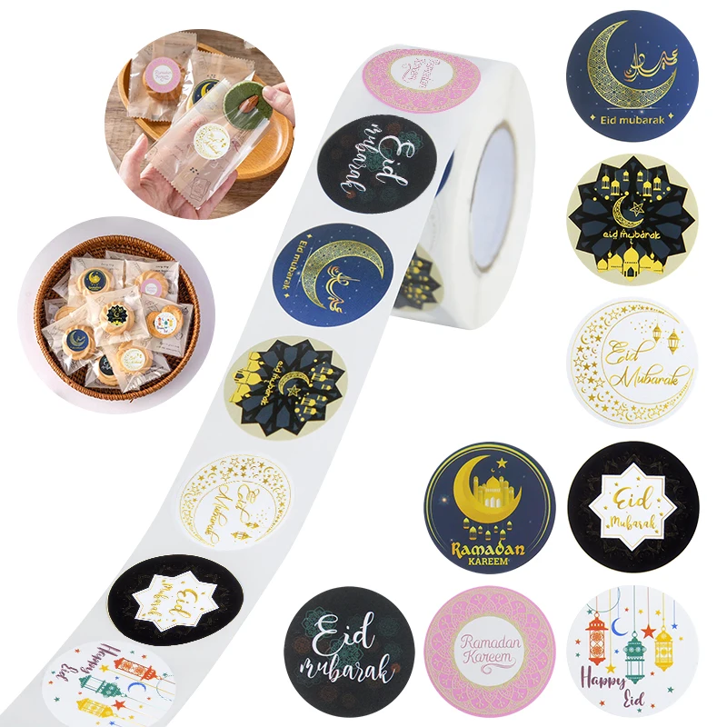 500Pcs EID Mubarak Stickers Gift Bag Candy Box Seal Lables Ramadan Kareem Paper Sticker Islamic Muslim Party DIY Decoration 2025