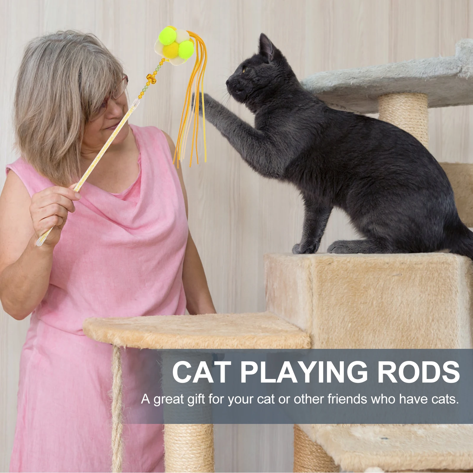 

2Pcs Cat Playing Rods Interactive Teaser Stick Durable Colorful Design for Kitten Fun Cat Activity and Entertainment