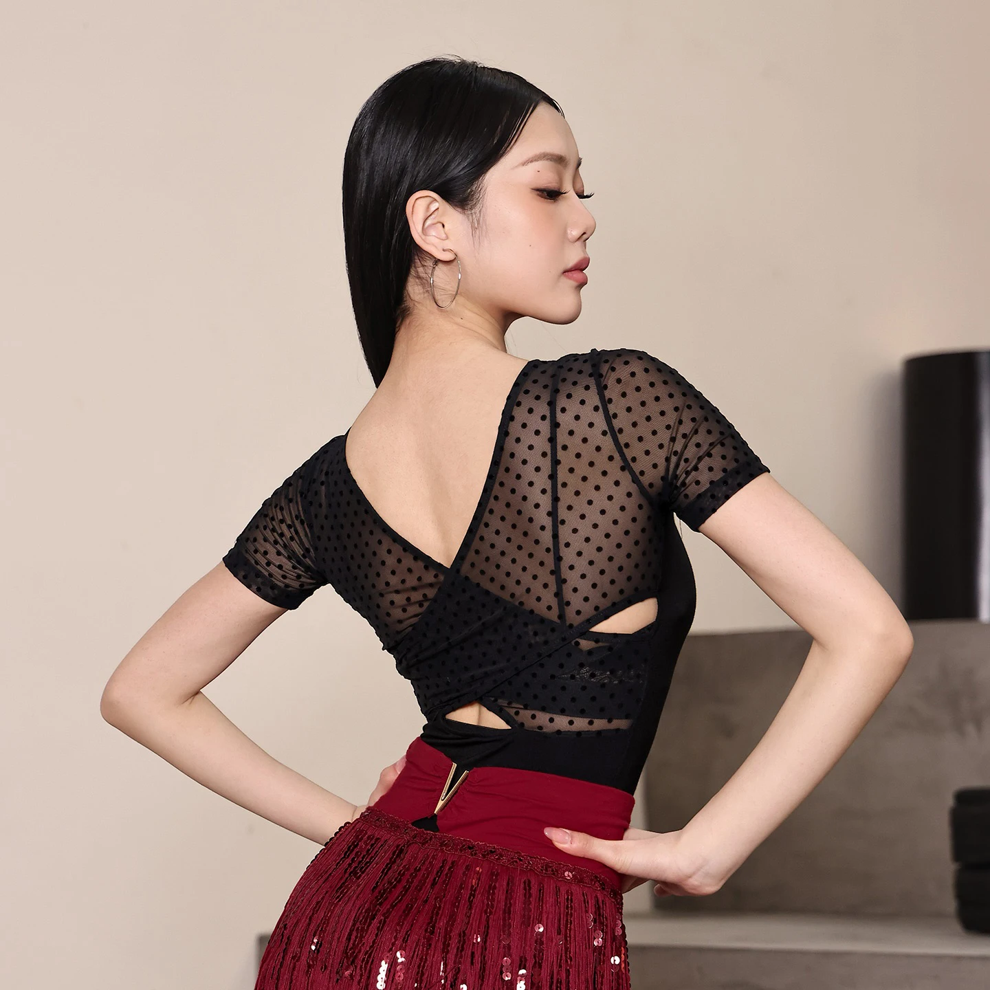 Cross Backless Latin Dance Tops Women Practice Clothing Adult Rumba Ballroom Dance Clothes Latin Dance Training Wear BL17383