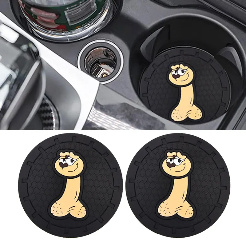 2PCS 7CM Car Anti Slip Mat Coaster Car Water Cup Slot Interior Decorate Accessories For Cute Dog Design Auto Styling Gift