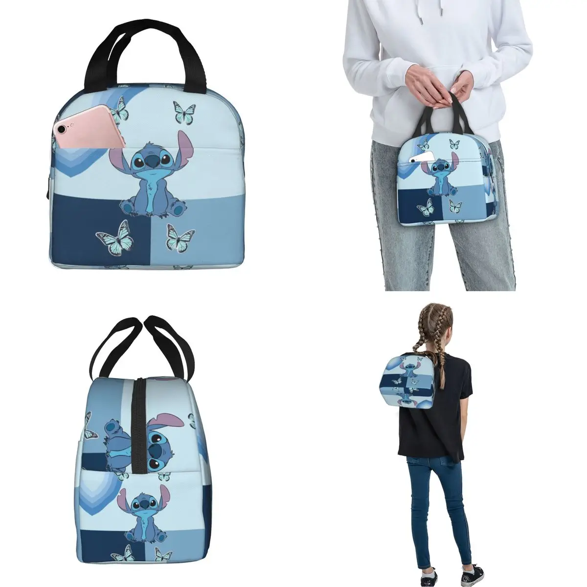 Lilo Stitch Cartoon Butterfly Insulated Lunch Bag Portable Lunch Container Thermal Bag Lunch Box Tote Office Travel Food Handbag