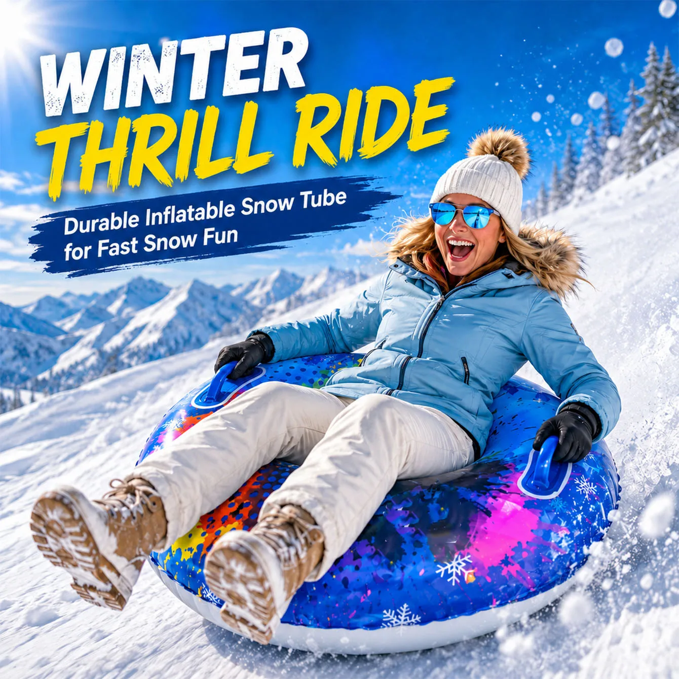 

1PC Snow Tube Sled,Inflatable Snow Sled, Thickened Heavy Duty Sleds for Snow with Handles, Outdoor Winter Snow Toys
