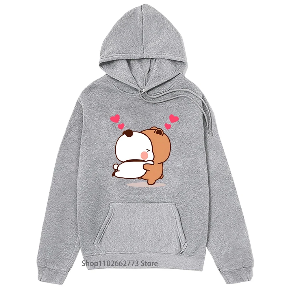 Women Kawaii Bubu Dudu Hoodie Panda and Brownie Bear Couple Sweatshirt Long-Sleeved Hoody O-neck Women Casual Men Cartoon Tops