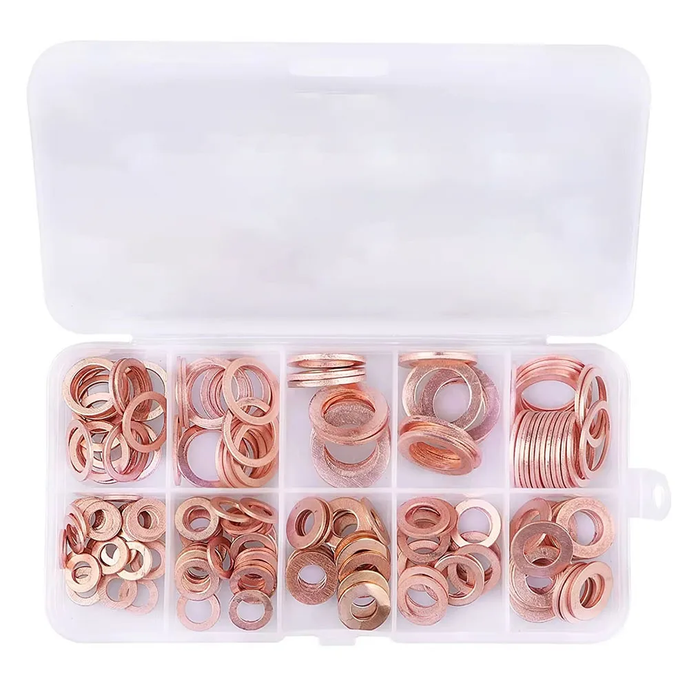 200 pieces of copper extruded metric washer combination kit, flat sealing washer M5 M6 M8 M10 M12 M14 (9 sizes)