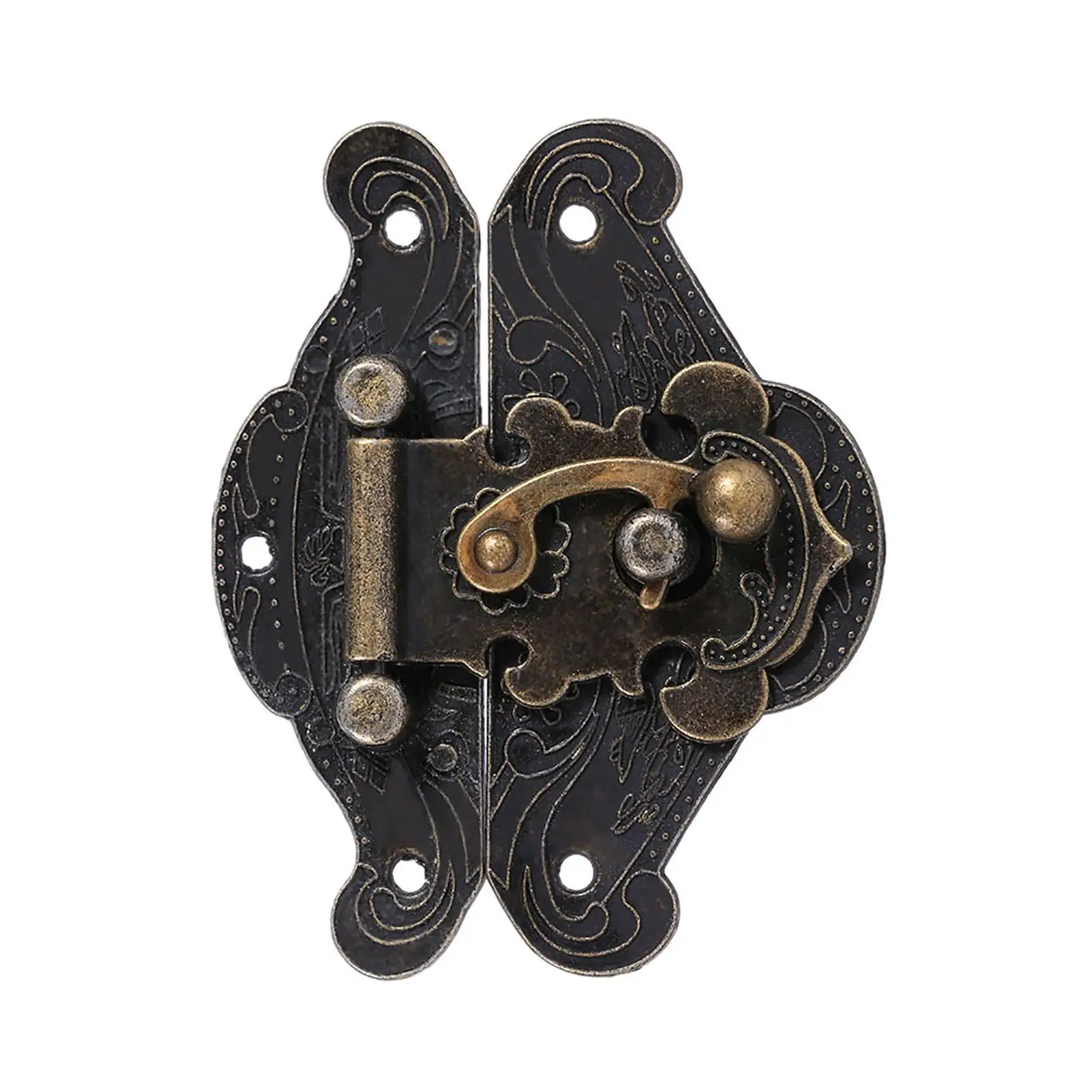 Antique Bronze Zinc Alloy Lock, Hasp para caixa de jóias, Retro, Vintage Design, 6 parafusos