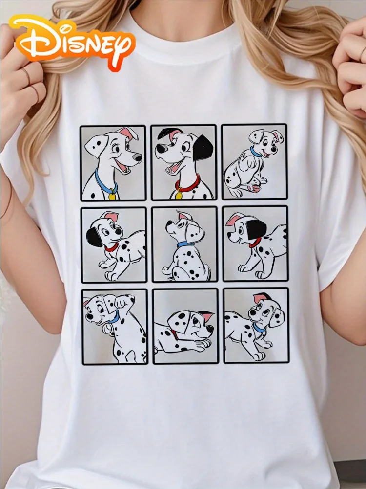 

Disney Dalmatians Cartoon Print T-Shirt Geometric Pattern Design Soft and Breathable Crew Neck Casual Short-Sleeve Top