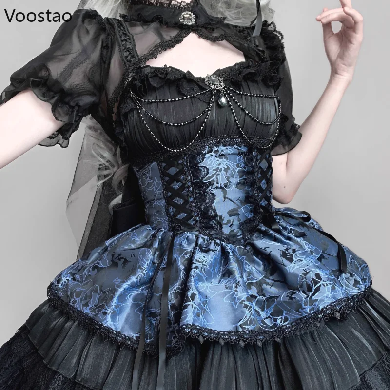 Japanese Victorian Sweet Lolita Dress Women Punk Style Gothic Lace Eveing Party Dresses Harajuku Girl Y2k Cosplay Princess Dress