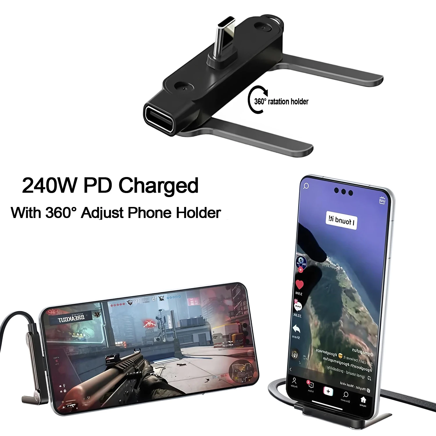 1/2/3PCS Type C Phone Charging Bracket Adapter 240W Fast Charging OTG Type-C Male to USB-C Female Converter With foldable Holder