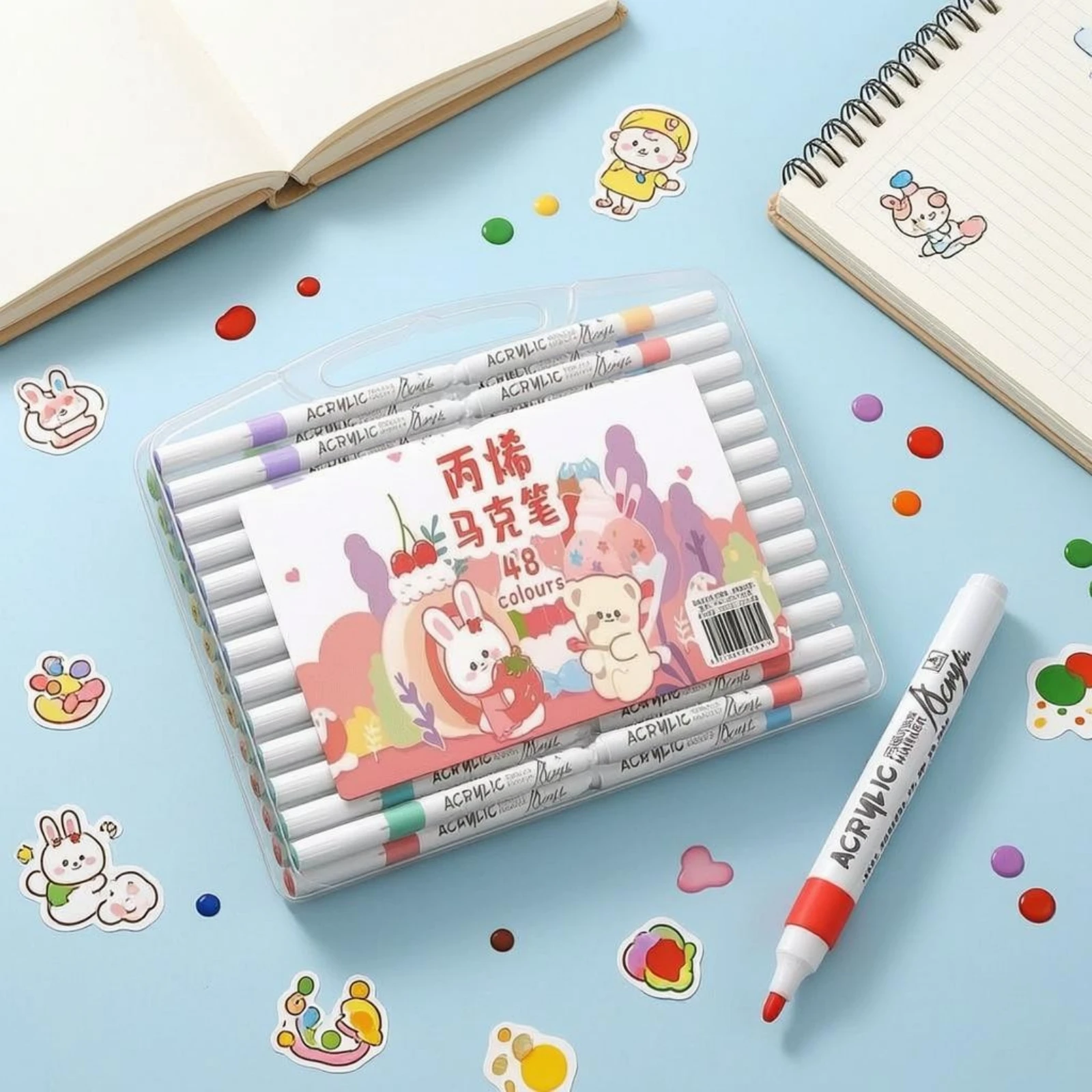 48-pieces-children's-acrylic-markers-built-in-handle-acrylic-markers-carrying-case-marker-set-organized-storage-art-set-portable