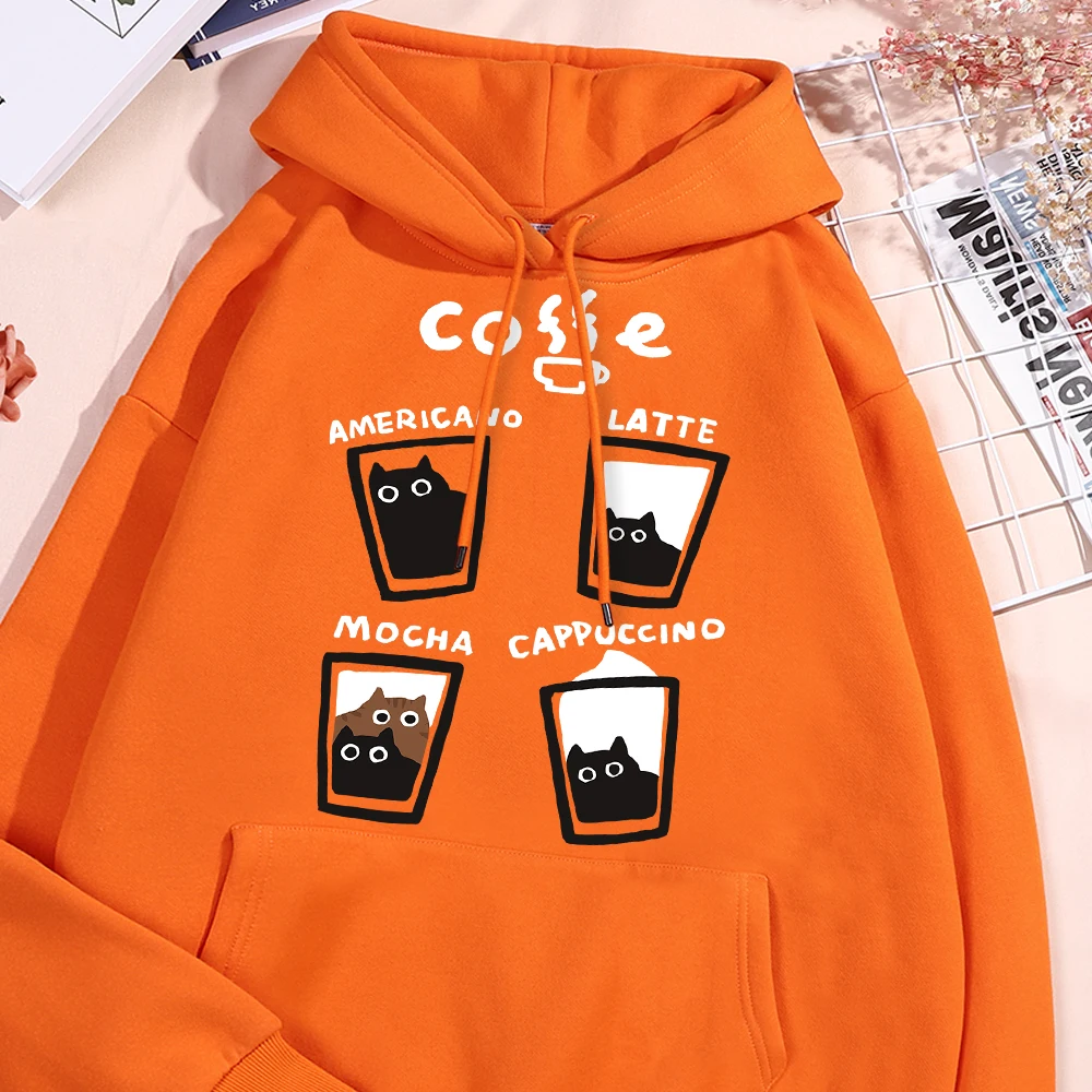 Fun Coffee Cat Hoody Men Women Personality Hip Hop Casual Hoodie Crewneck Fleece Pullovers Sports Warm Oversize Hoody Couple