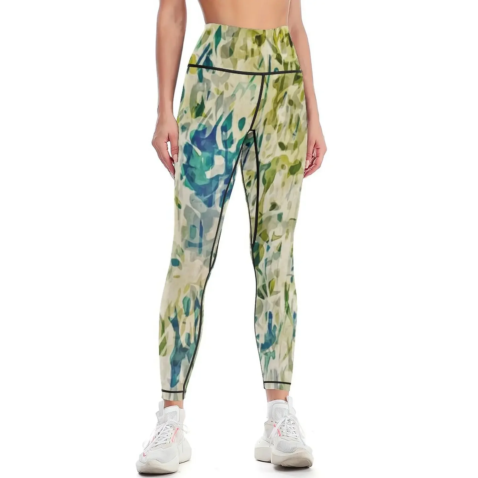 

Water Garden - Light Green and Teal Abstract Pattern Leggings jogging pants gym's sportswear Fitness woman Womens Leggings