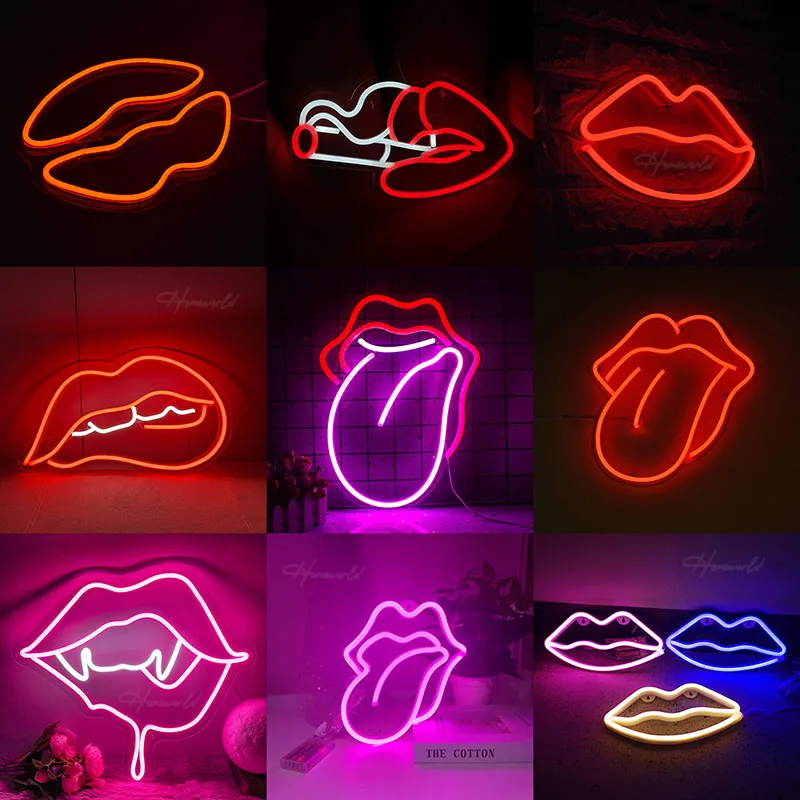 Sexy Mouth Lips Neon Sign Light LED Big Tongue Modeling Lamp Decor Room Shop Wall Party Wedding Christmas Festival Gift