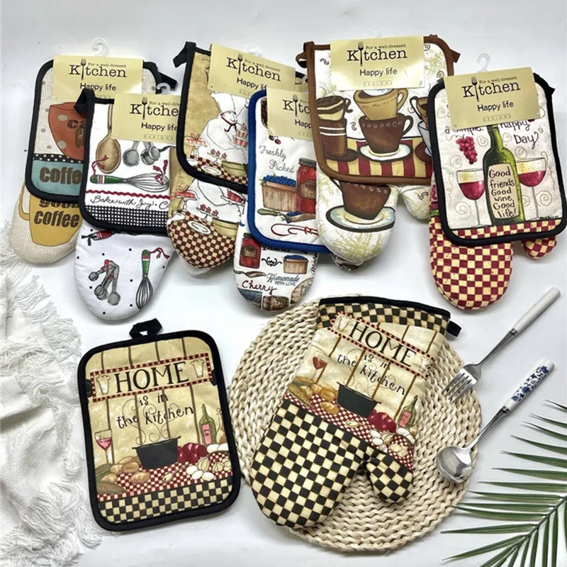 2-teiliges Set Kreative Bedruckte Baumwoll-Tischsets mit Ofenhandschuhen Backhandschuh Küchenwerkzeug – Detail 2