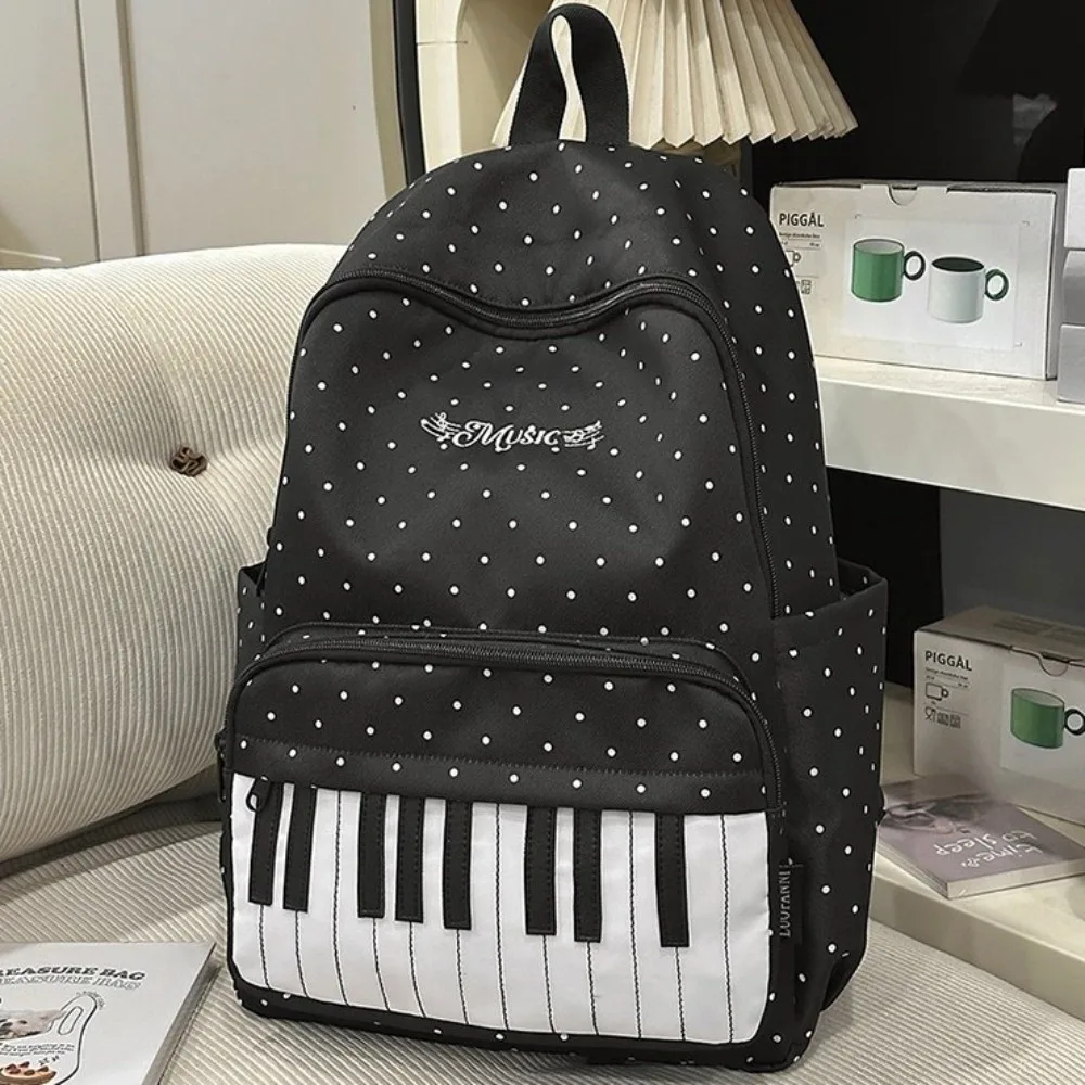 

Simple Nylon Polka Dot Print Backpack Preppy Style Color-blocked Large Capacity School Bag Durable Cute Piano Key Backpack Daily