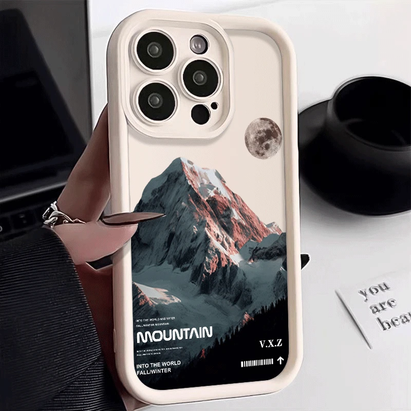 Snowy Mountain Scenery Silicone Phone Case For iPhone 15 14 13 12 11 Pro Max XS XR X 7 8 Plus SE Candy Lens Protectiou cover