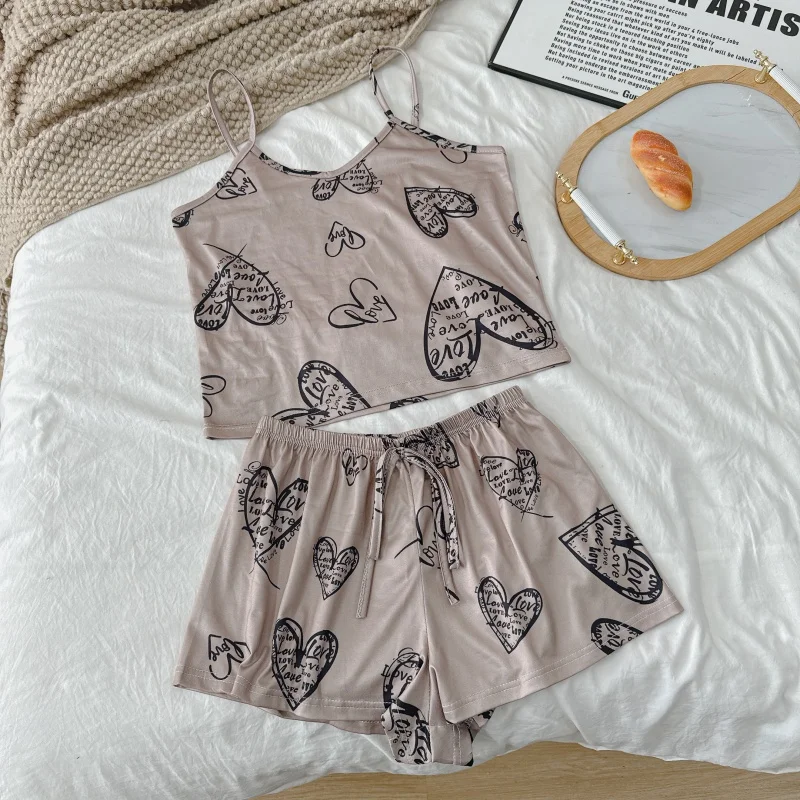 4-teiliges Sommer-Set für Damen: Atmungsaktives, bedrucktes ärmelloses Top und Shorts, hochwertige, ultradünne Freizeitkleidung, Damen-Schlafanzug – Detail 24