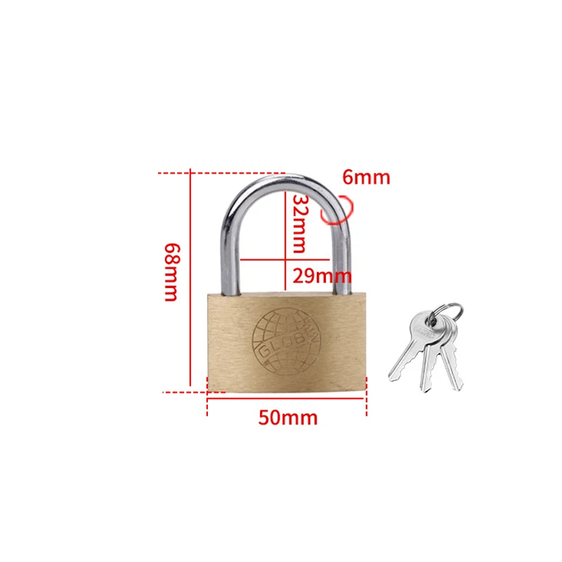 Koperen Hangslot Kleine Sloten voor Bagage Case Locker Home Improvement Hardware 20mm 25mm 30mm 40mm 50mm Inclusief 3 Sleutels