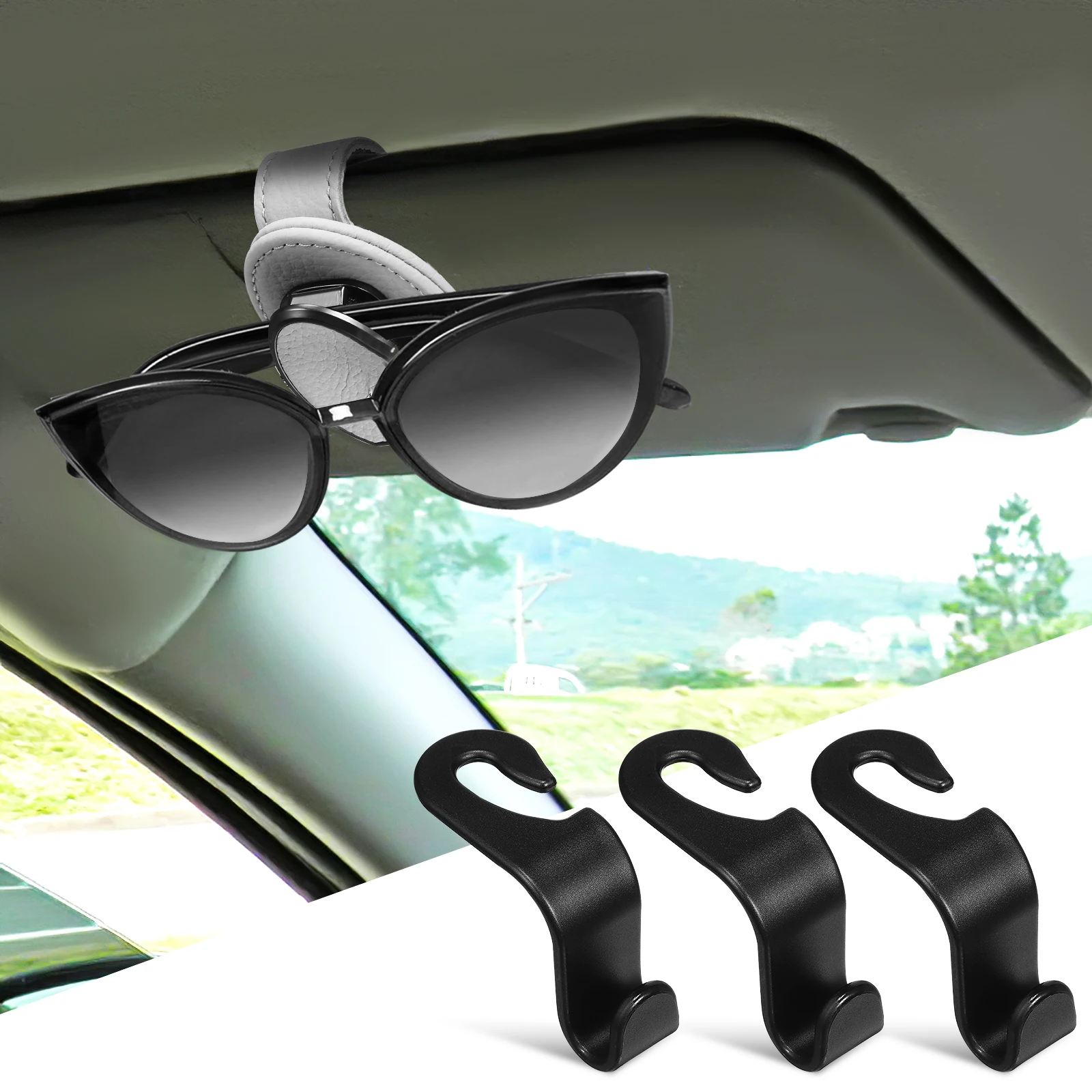 

1 Grey Clip 10 Hooks Car Eyeglass Holder Sunglasses ganizer Universal Visor Glasses Clip Fits Most Vehicles Safe