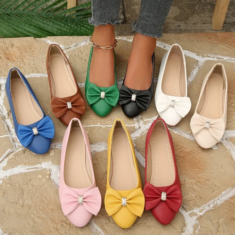 

Flat-front Single-stitch Shoes, Popular Among Netizens, Low-top, Shallow-mouth, Bow-knotted New Style, Large Size Women's Shoes