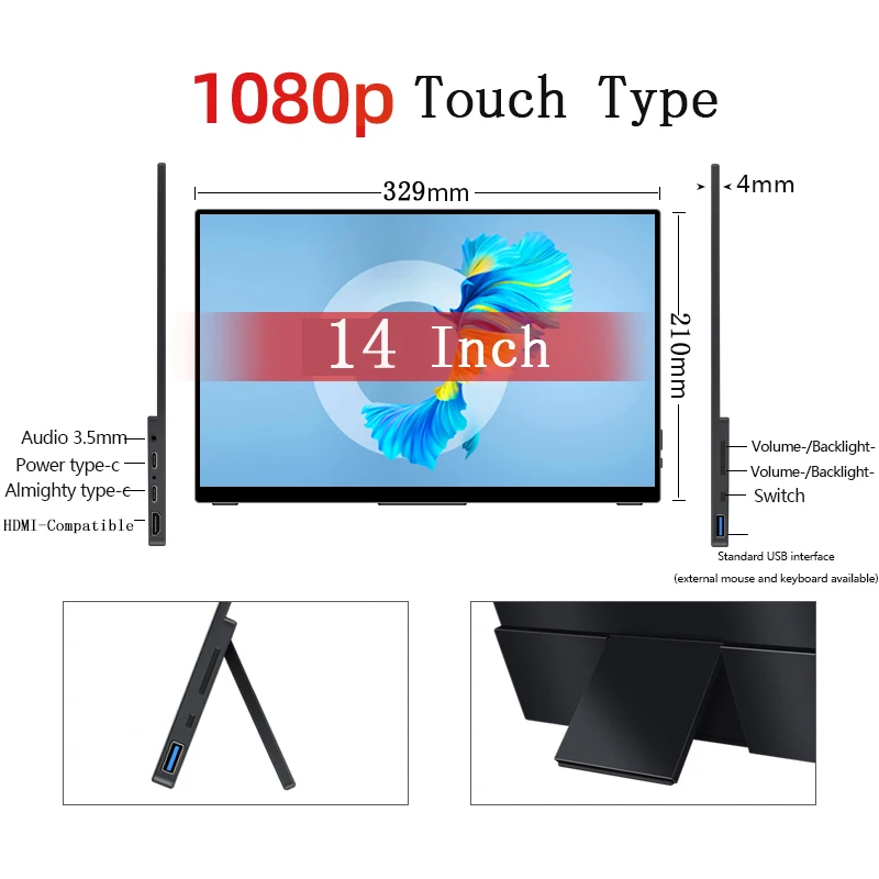 Monitor portatile Touchscreen FHD da 14 pollici 1080p 1920*1080 con USB HDMI di tipo C compatibile per espandere il gioco portatile per PC Mobile