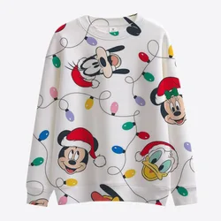 Disney-Sudadera de manga larga con cuello redondo para mujer, suéter informal con estampado de Stitch y Mickey Minnie, estilo Harajuku, Y2K, Feliz Navidad, novedad