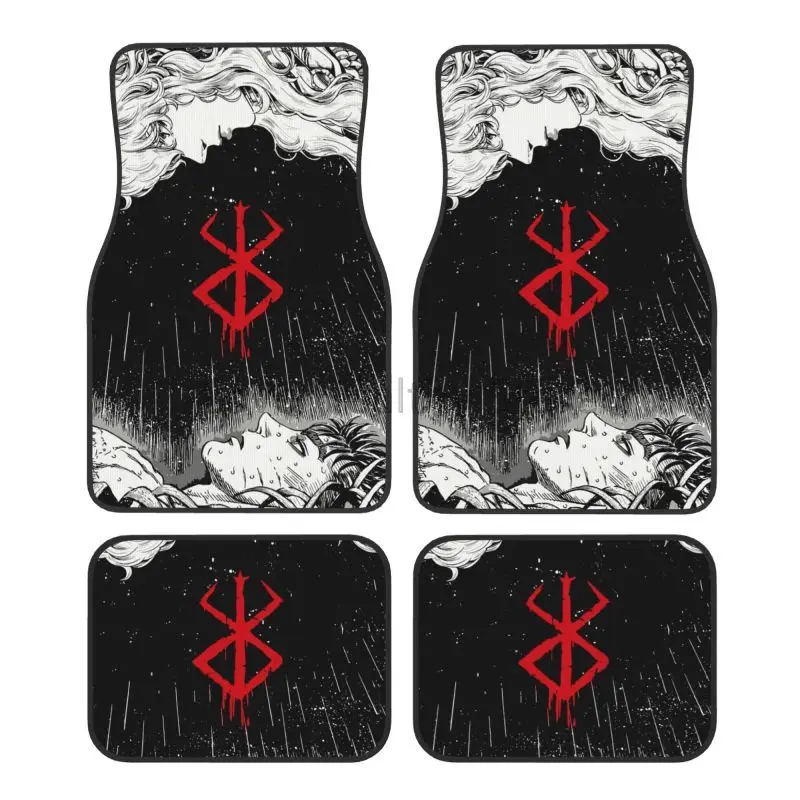 

Автомобильные коврики в стиле аниме Berserk, автоаксессуары, декор, передние и задние автомобильные коврики для ног, наборы из 4 предметов с нескользящей резиновой подложкой