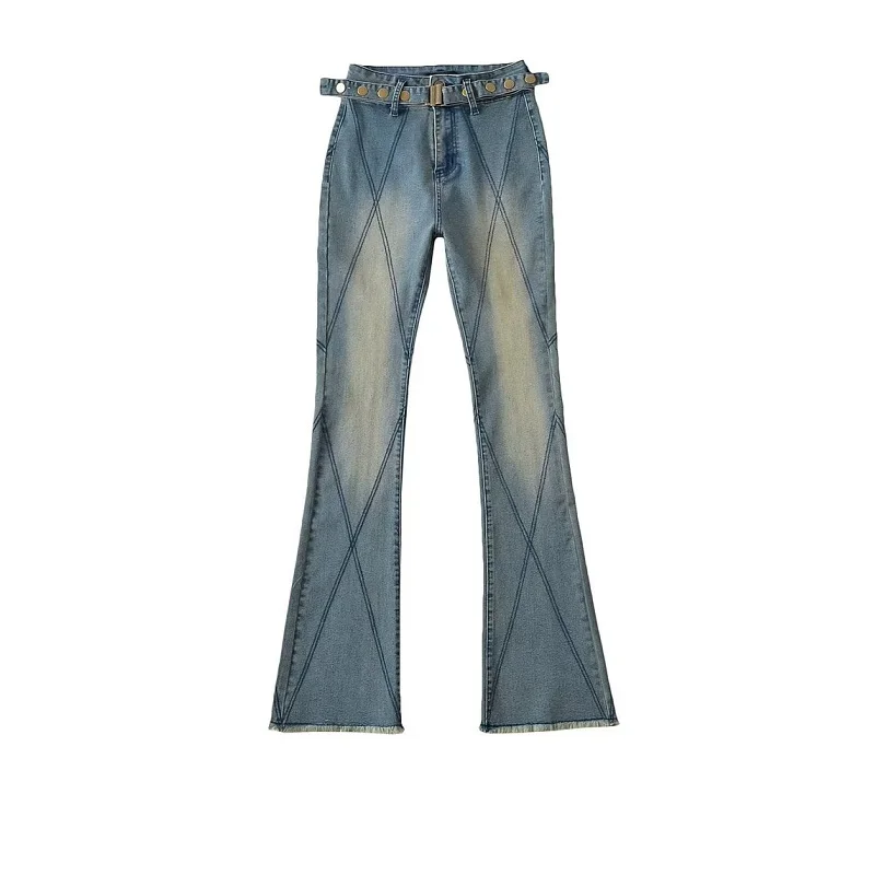 High Waist Bell Bot Jeans Women's Cotton Stretch Denim Heavy Waed Long Dra Bootcut Pants Slimming Wide Leg Jeans