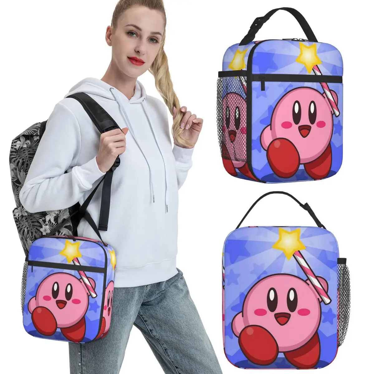 

Pink Kirbys Funny Game Product Insulated Lunch Bag For Travel Food Storage Bag Leakproof Thermal Cooler Lunch Boxes