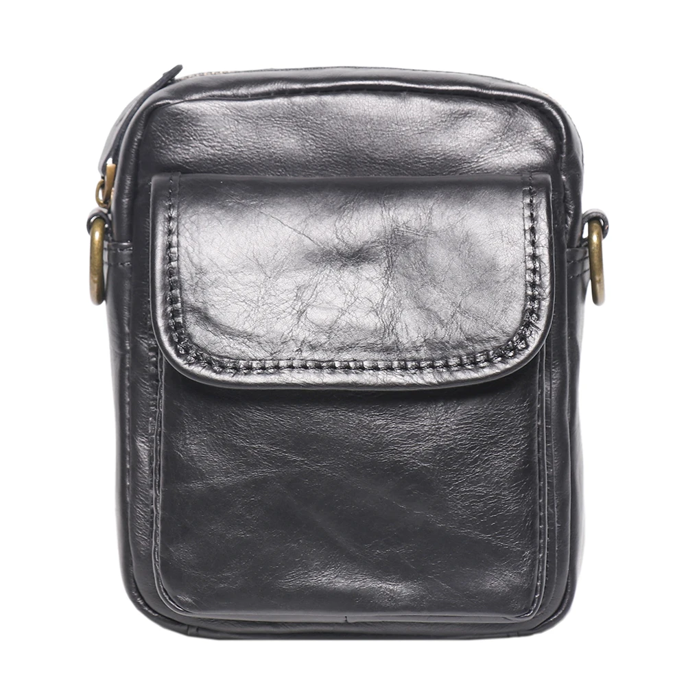 LUOKIR męska skórzana mała torba na ramię moda codzienna Crossbody lekka prosta torba na telefon komórkowy torba ze skóry wołowej — zdjęcie 2