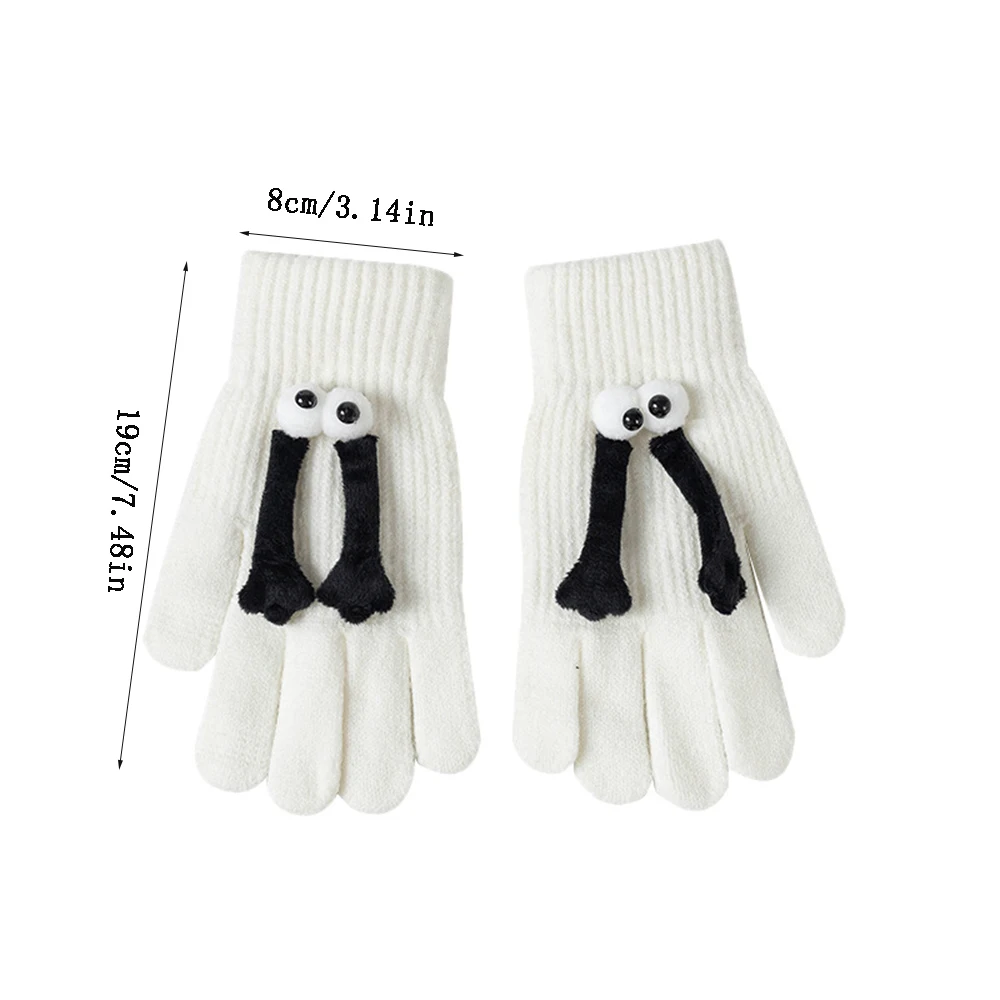 Novelty Black White Magnetic Hand Holding Cute Knitted Gloves Funny Big Eye Full Finger Cartoon for Women Men Gloves