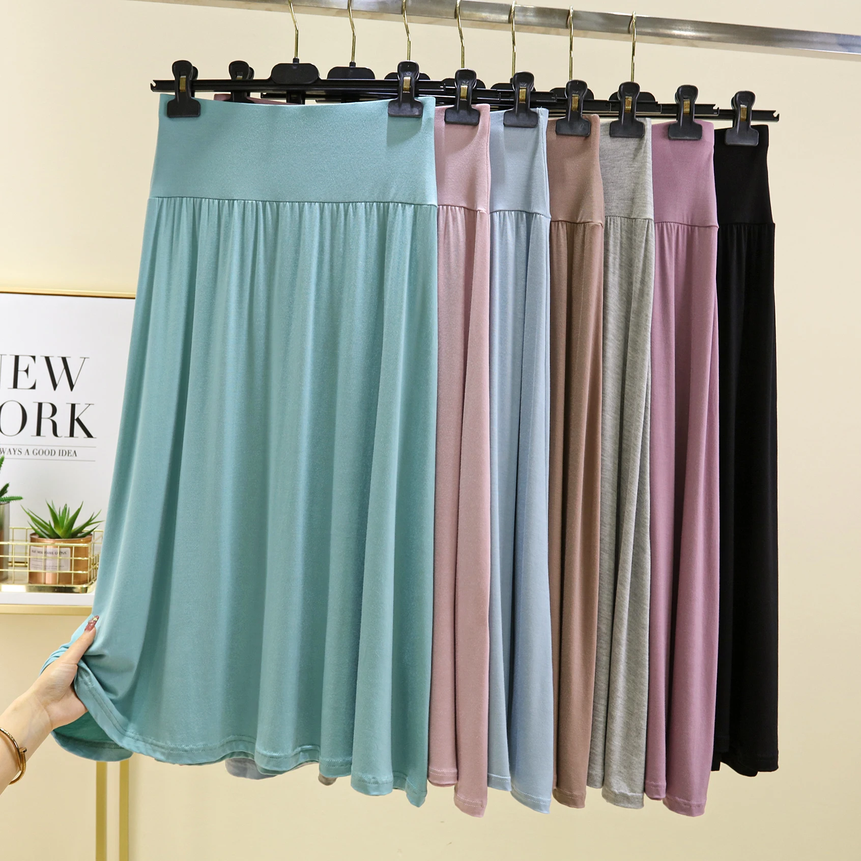 

Modal Casual High Waist Slimming Long Skirt Women Summer Thin Loose Home Spwear plus Size Comfortable A-Line f-length