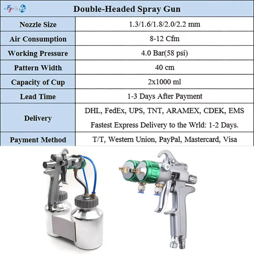 Hot Selling 1.3mm Caliber Double-head Spray, Two-component Spray Paint with 2 Pots, Inner Pressurized HVLP Paint Spray