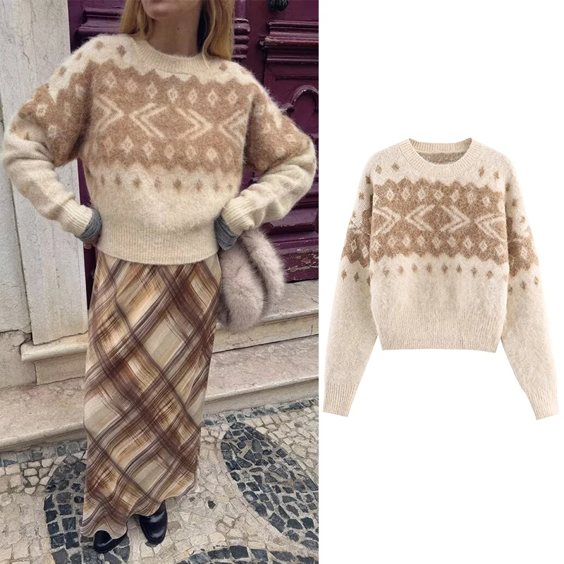 سترة نسائية 2025 موضة جديدة للشتاء بأكمام طويلة من قماش الجاكار المحبوك للنساء سترة علوية أنيقة غير رسمية للسيدات #1