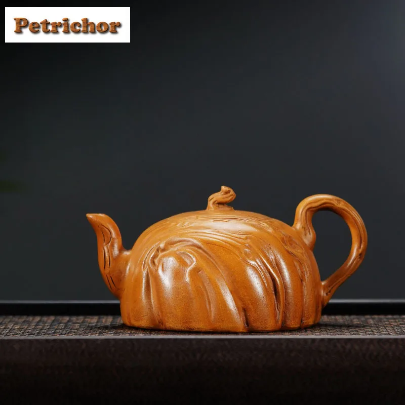 

350ml Exquisite Yixing Purple Clay Teapots Handmade Stump Pot Raw Ore Section Mud Tea Soaking Kettle Zisha Tea Set Ornaments