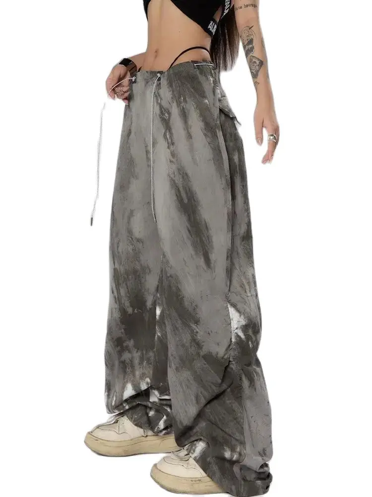 Ink And Wash Tie-Dyed Overalls Grey Pants Baggy Sweatpants American Slim Oversize Pants Vintage Aesthetic Trousers Clothes 2024