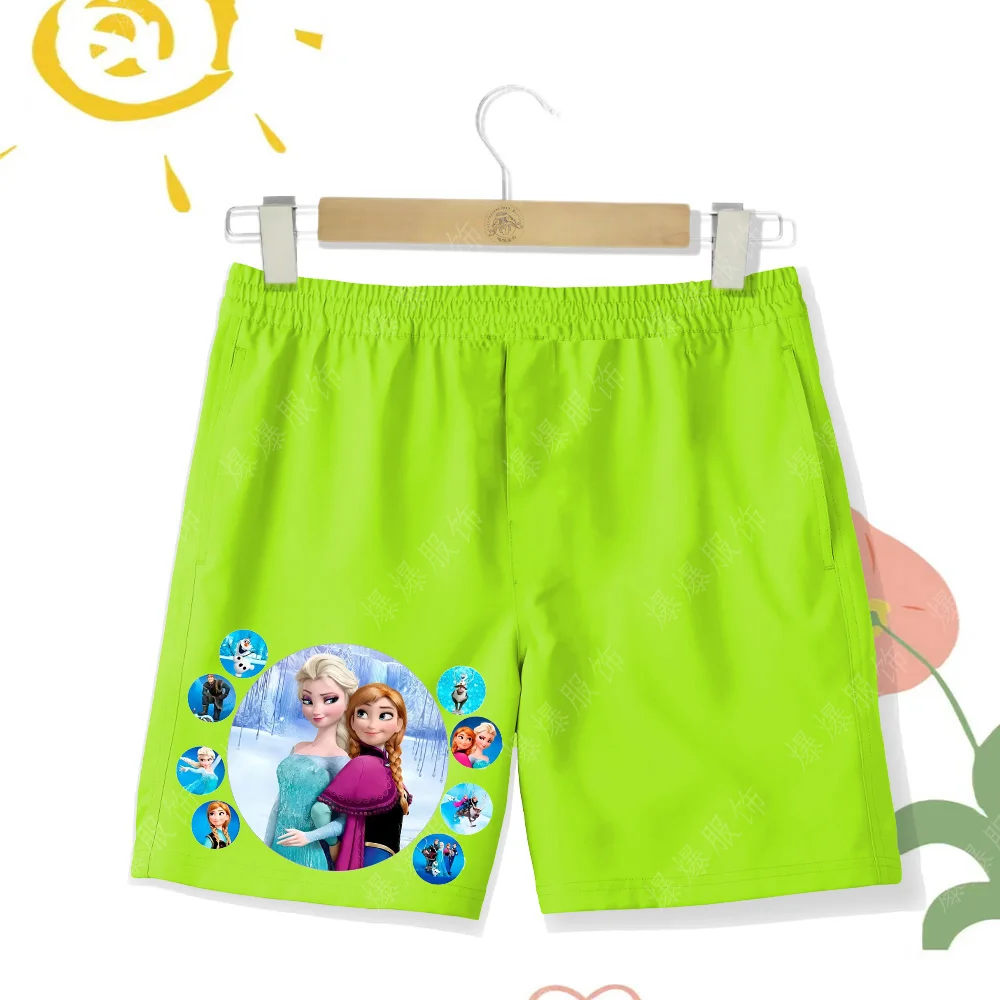 Frozen Princess Children's Anime Anna Elsa Girls Kids Beach Shorts Summer Casual Shorts Disney Girls Beach Shorts