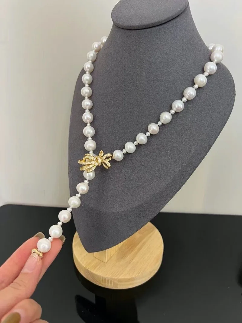 11-12 mm natural round genuine white south sea pearl necklace 21.5 