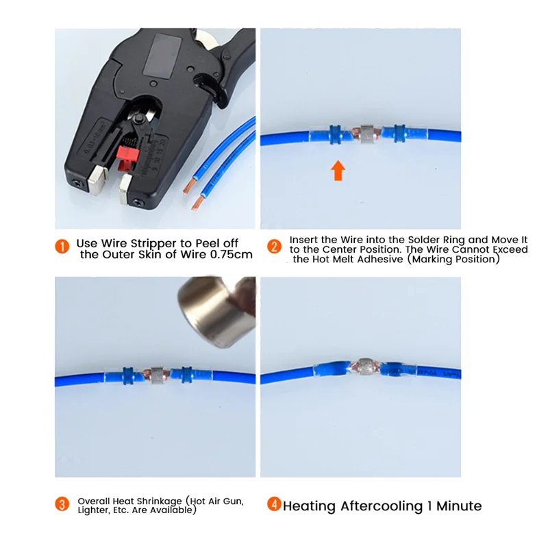 Conector de fio de vedação de solda, Heat Shrink Butt Connector, Estanhado Auto, Marinho, Barco Crimp, Vermelho 22-18 AWG, 800 Pcs